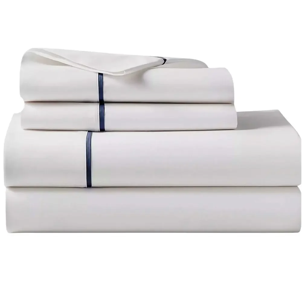 Ralph Lauren Organic Cotton Percale Palmer Twin Flat Sheet White/Polo Navy $125